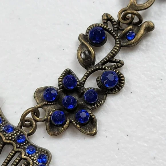 The Wired Bird Bronze Tone Blue Rhinestone Butterfly Charm Necklace/Earrings Set - Picture 4 of 11